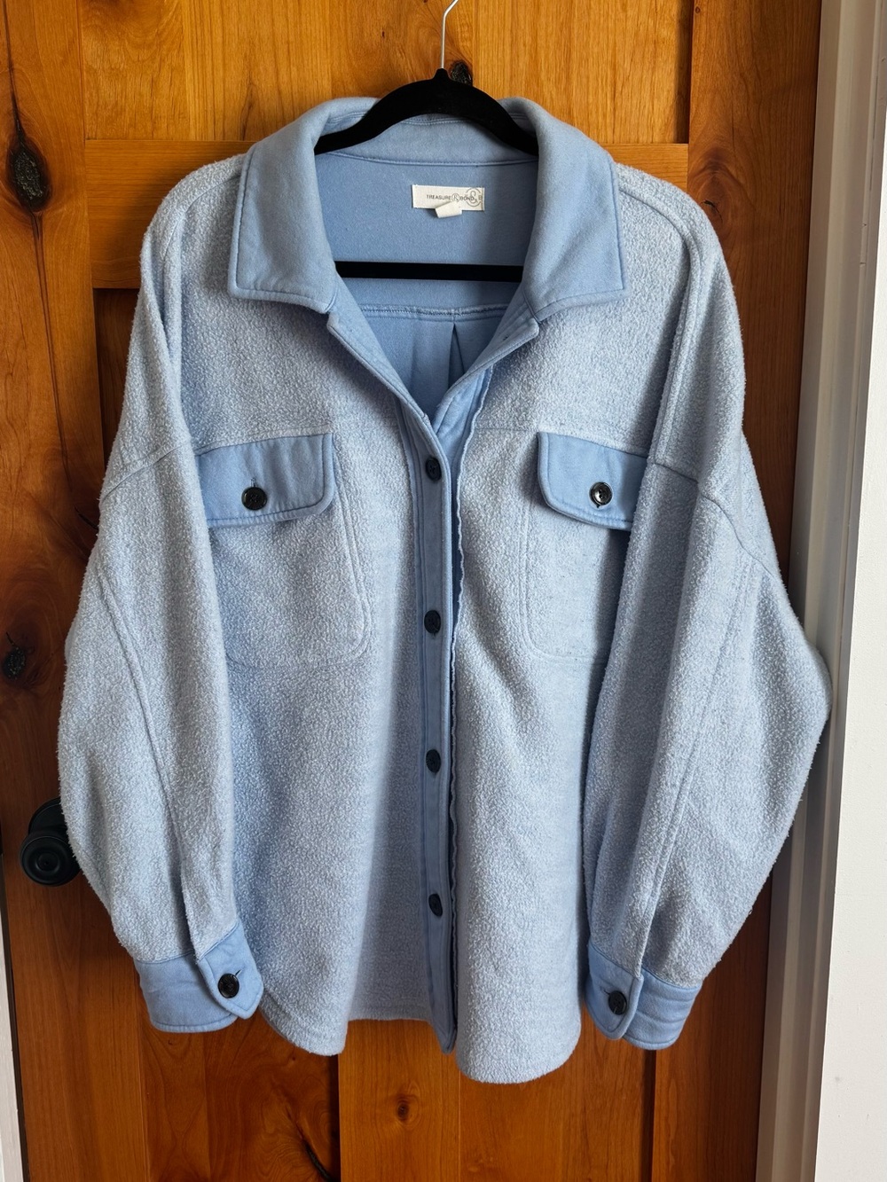 Treasure & Bond Light Blue Button-Up Fleece Shacket